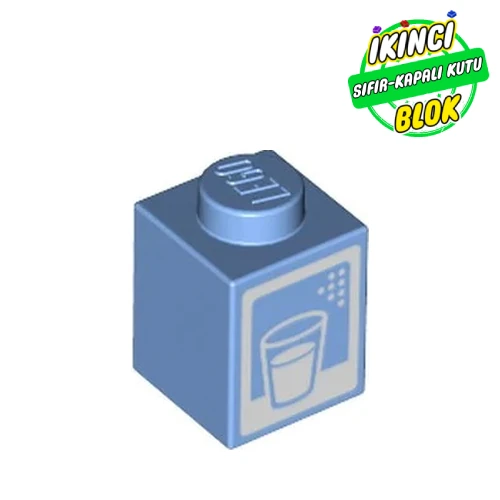 LEGO® Brick 1 x 1 with Milk Carton, Glass, print Orta Mavi Sıfır