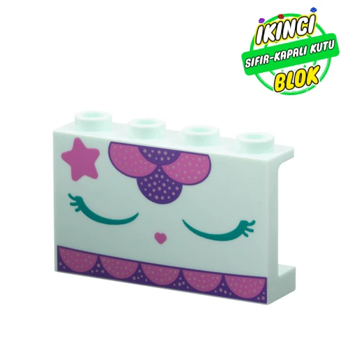 LEGO® Panel 1 x 4 x 2 with Dark Pink Star, Dark Turquoise Eyes, Dark Purple Decorations print Açık Akuamarin Sıfır