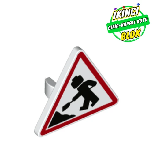LEGO® Road Sign Clip-on 2.2 x 2.667 Triangular with Road Works Sign print Beyaz Sıfır