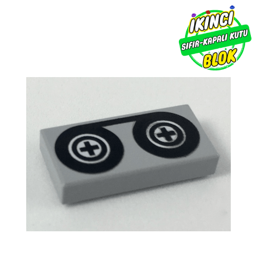 LEGO® 1 x 2 Kaset Görünümlü Grafikli Plaka Açık Mavimsi Gri Sıfır