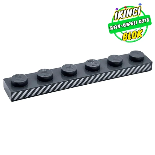 LEGO® Plate 1 x 6 with Silver Stripes print Koyu Mavimsi Gri Sıfır