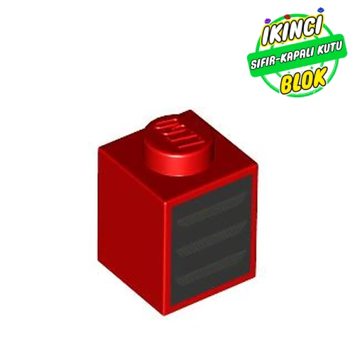 LEGO® Brick 1 x 1 with Black Square/Grill, Silver Lines print Kırmızı Sıfır