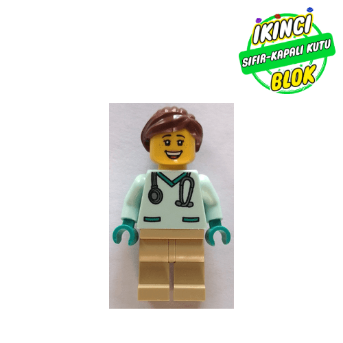 LEGO® Minifigür Vet, Light Aqua Shirt, Tan Legs, Reddish Brown Ponytail Sıfır cty1532
