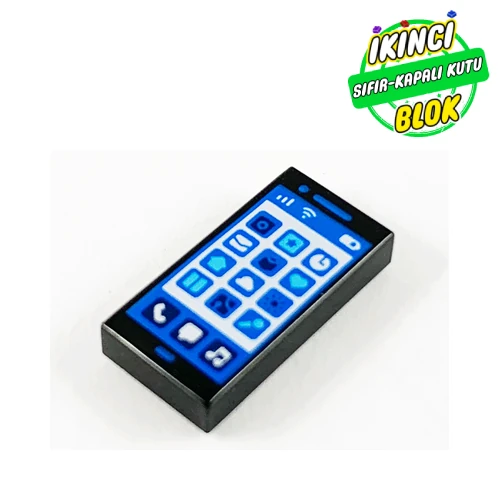 LEGO® Tile 1 x 2 with Smart Phone, Icons print Siyah Sıfır