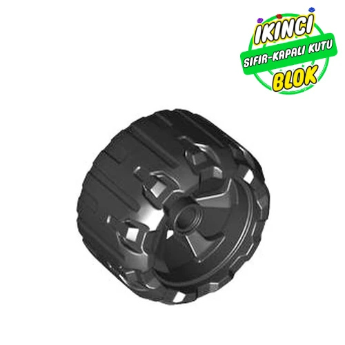 LEGO® Wheel Hard Plastic (37mm D. x 22mm), Pin Hole Siyah Sıfır