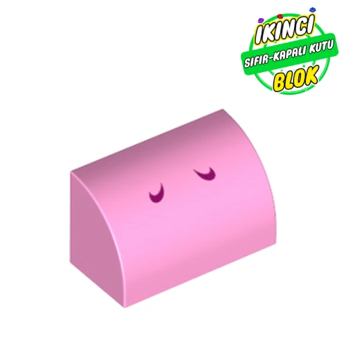 LEGO® Brick Curved 1 x 2 x 1 No Studs with Dark Pink Lines (Yoshi Nostrils) Print Parlak Pembe Sıfır