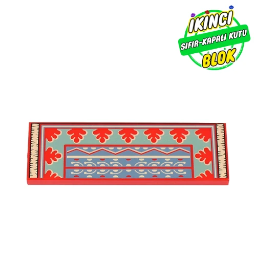 LEGO® Tile 2 x 6 with Rug, Sand Green/Sand Blue Decorations, Gold Trim print Kırmızı Sıfır