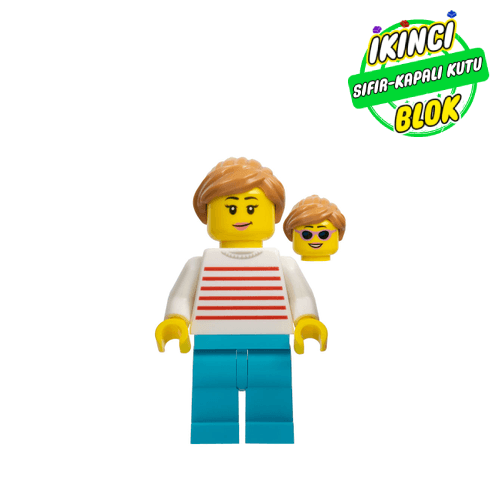 LEGO® Minifigür Woman, Red and White Striped Sweater, Medium Azure Legs, Medium Nougat Hair Sıfır cty1101