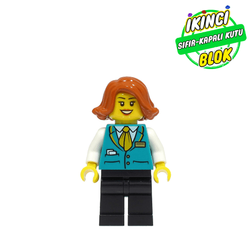LEGO® Minifigür Train Station Employee, Woman, Dark Turquoise Vest, Black Legs Sıfır cty1491