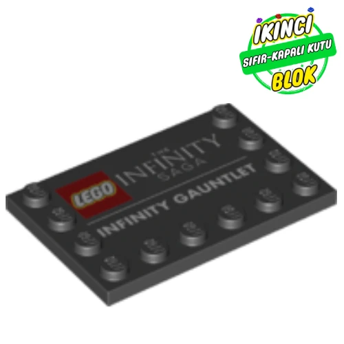 LEGO® Plate Special 4 x 6 with Studs on 3 Edges and LEGO Logo, 'THE INFINITY SAGA' and 'INFINITY GAUNTLET' Print Siyah Sıfır