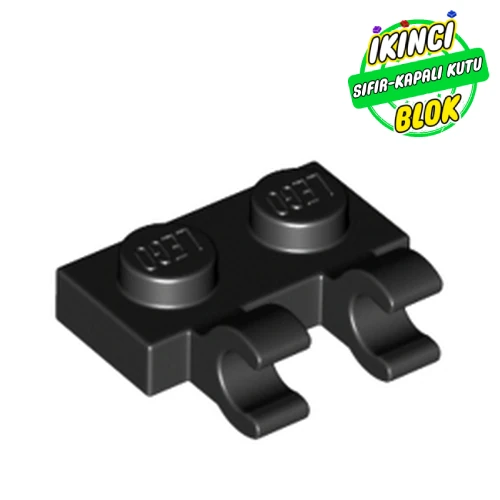 LEGO® Plate Special 1 x 2 with Clips Horizontal [Open O Clips] Siyah Sıfır