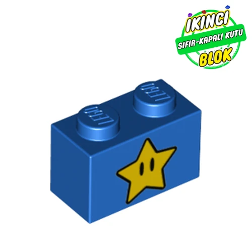 LEGO® Brick 1 x 2 with Star with Eyes Print Mavi Sıfır