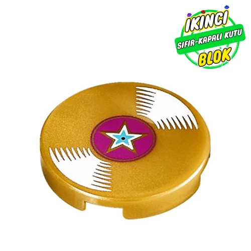 LEGO® Tile Round 2 x 2 with Bottom Stud Holder with Vinyl Record with Magenta Center and Star Print İnci Altın Sıfır