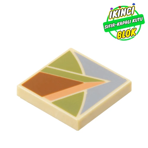 LEGO® Tile 2 x 2 with Dark Orange, Olive Green, Nougat, and Sand Blue Floor Tile Print Bej Sıfır