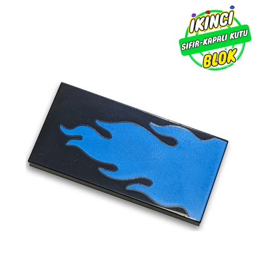 LEGO® Tile 2 x 4 with Medium Azure Flames print Siyah Sıfır