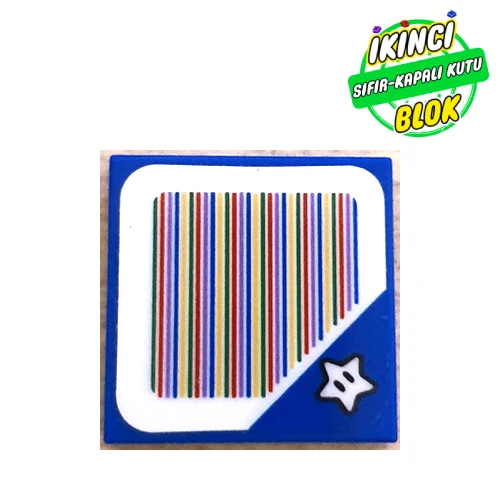LEGO® Tile 2 x 2 with Star and Barcode Print (Sticker) Mavi Sıfır