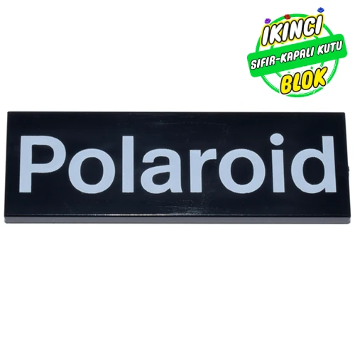 LEGO® Tile 2 x 6 with White 'POLAROID' print Siyah Sıfır