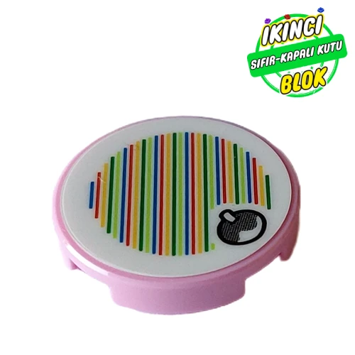 LEGO® Tile Round 2 x 2 with Bottom Stud Holder with Yoshi Fruit and Barcode Print (Sticker) Parlak Pembe Sıfır