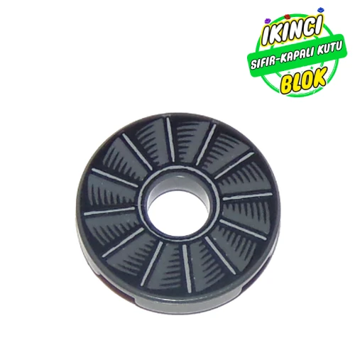LEGO® Tile Round 2 x 2 with Hole with Turbine print Koyu Mavimsi Gri Sıfır