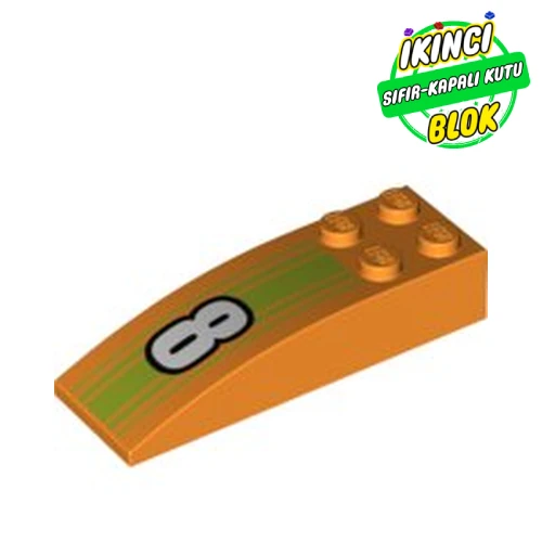LEGO® Brick Curved 6 x 2 with White '8' and Lime Stripes Print Turuncu Sıfır