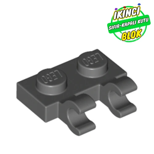 LEGO® Plate Special 1 x 2 with Clips Horizontal [Open O Clips] Koyu Mavimsi Gri Sıfır