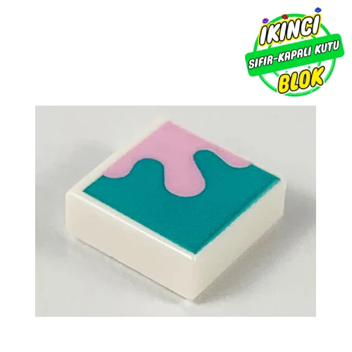 LEGO® Tile 1 x 1 with Dark Turquoise/Bright Pink Shapes/Splatter print Beyaz Sıfır