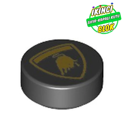 LEGO® Tile Round 1 x 1 with Lamborghini Symbol print Siyah Sıfır