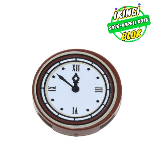 LEGO® Tile Round 2 x 2 with Bottom Stud Holder with Roman Numerals Clock Print Kırmızımsı Kahverengi Sıfır