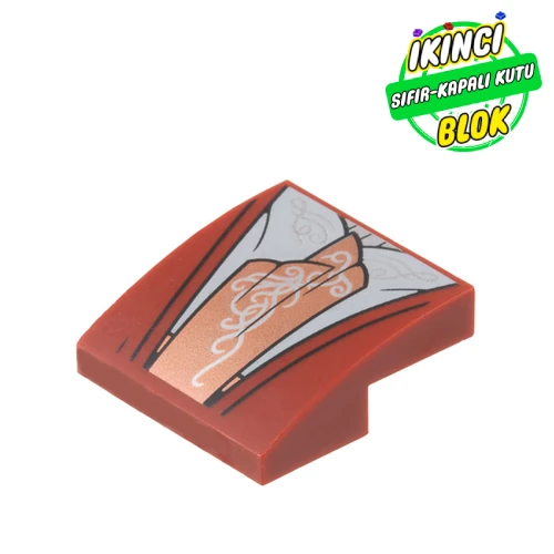 LEGO® Slope Curved 2 x 2 x 2/3 with Light Bluish Grey/Dark Orange Under Dress print Koyu Kırmızı Sıfır
