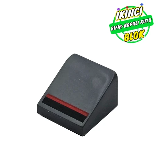 LEGO® Slope 30° 1 x 1 x 2/3 with Black/Red Stripe print Koyu Mavimsi Gri Sıfır