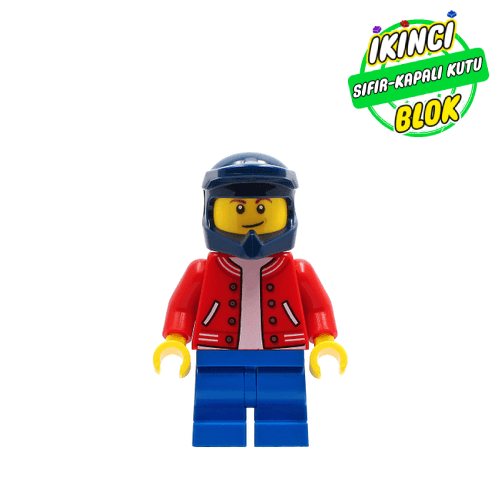 LEGO® Minifigür Boy, Red Letterman Jacket, Blue Medium Legs, Dark Blue Dirt Bike Helmet Sıfır cty1229