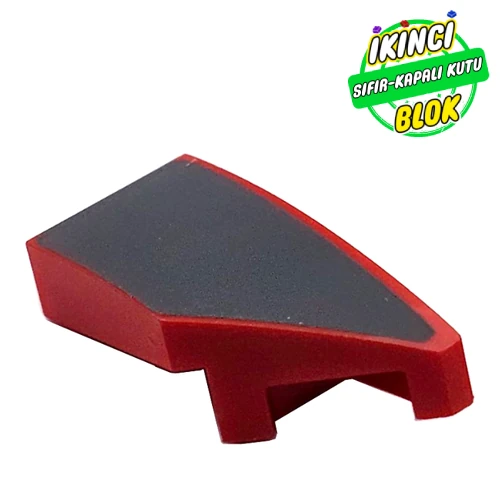 LEGO® Slope Curved 2 x 1 with Stud Notch Right with Silver Surface print Kırmızı Sıfır