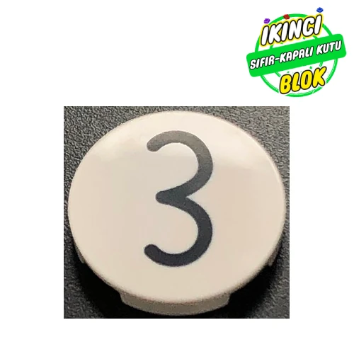 LEGO® Tile Round 2 x 2 with Black '3' print Beyaz Sıfır