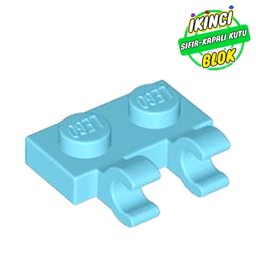 LEGO® Plate Special 1 x 2 with Clips Horizontal [Open O Clips] Orta Azur Sıfır