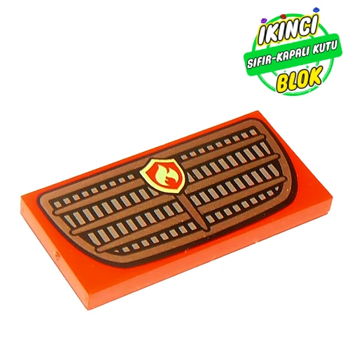 LEGO® Tile 2 x 4 with Grille with Fire Logo Print Kırmızı Sıfır