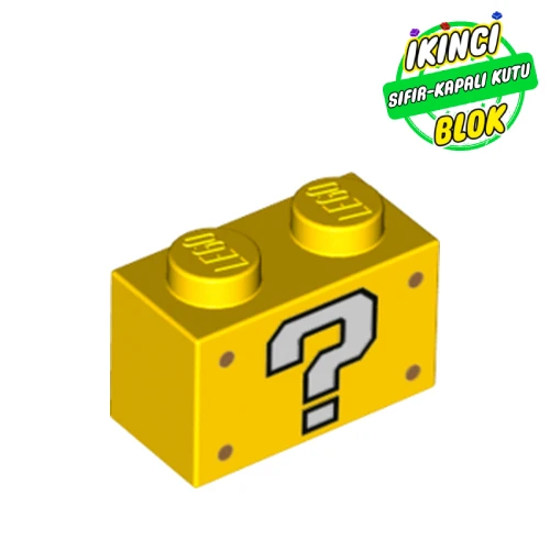 LEGO® Brick 1 x 2 with White Question Mark '?' print Sarı Sıfır