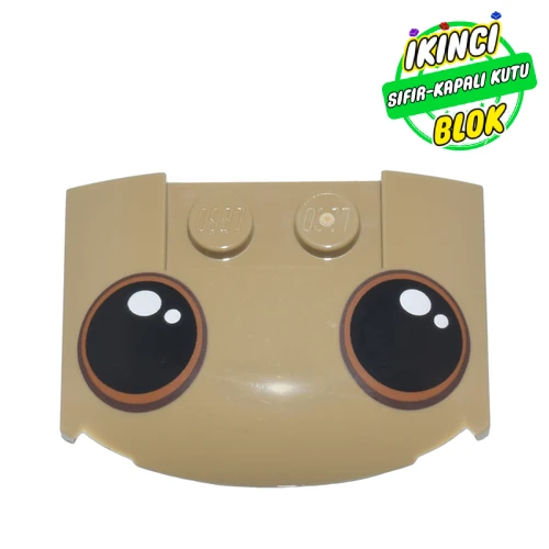 LEGO® Slope Curved 3 x 4 x 2/3 Triple Curved with 2 Sunk Studs and Black Eyes, Reddish Brown Edge, White Pupils print (Groot) Koyu Bej Sıfır