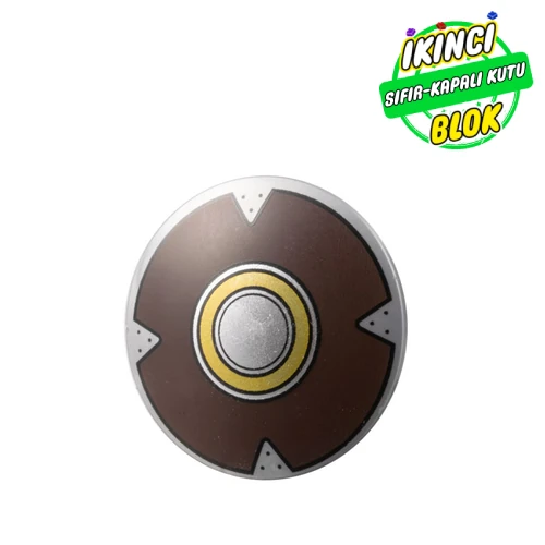 LEGO® Shield Round Bowed with Bright Light Orange Circle, Dark Brown Field, Nails prints Mat Gümüş Sıfır