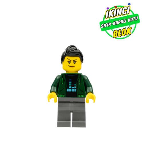 LEGO® Minifigür Woman, Open Dark Green Hoodie, Black Hair Sıfır cty1104