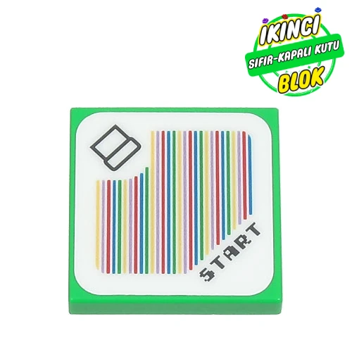 LEGO® Tile 2 x 2 with 'Start' and Pipe with Rounded Border, and Barcode Print (Sticker) Parlak Yeşil Sıfır