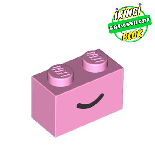 LEGO® Brick 1 x 2 with Black Curved Line / Smile print Parlak Pembe Sıfır