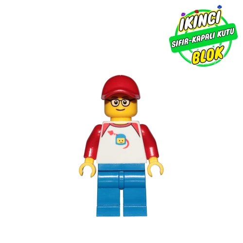 LEGO® Minifigür Man - White Torso, classic Space Logo, Blue Legs, Red Cap Sıfır trn247