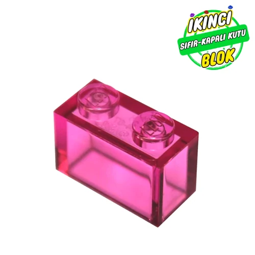 LEGO® Brick 1 x 2 without Bottom Tube Şeffaf Koyu Pembe Sıfır