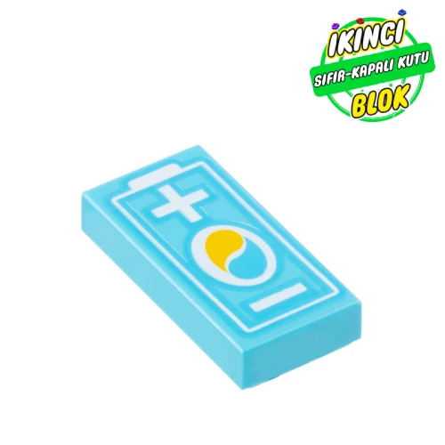 LEGO® Tile 1 x 2 with White Battery print Orta Azur Sıfır