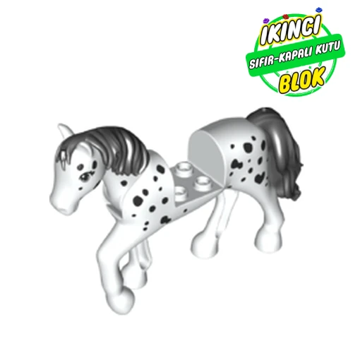 LEGO® Animal, Horse with Raised Leg, Black Mane and Tail, Black Spots print Beyaz Sıfır