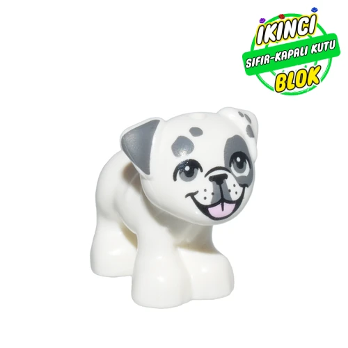 LEGO® Animal, Dog, Pug - Standing with Dark Bluish Grey Spots, Eyes, Pink Tongue print Beyaz Sıfır