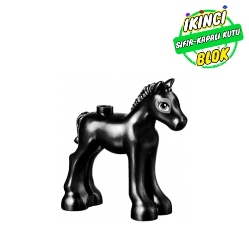 LEGO® Animal, Horse / Foal, with Gray Eye Shadow, Gray Eyes, White Pupils and Black Eye Lashes Print Siyah Sıfır