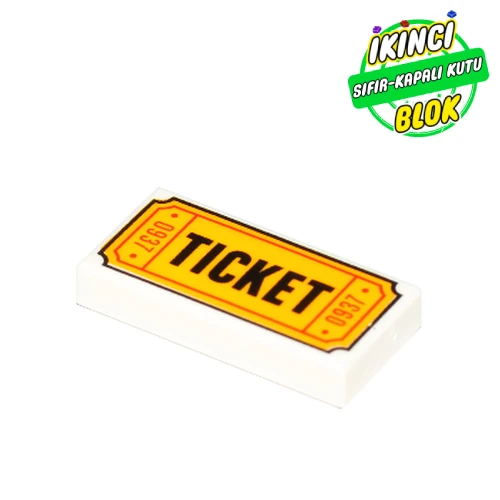LEGO® Tile 1 x 2 with 'TICKET' and '0937' Print Beyaz Sıfır