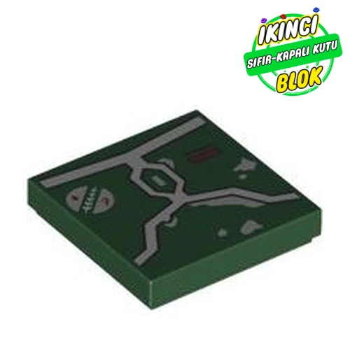 LEGO® Tile 2 x 2 with Light Bluish Grey Armor print Koyu Yeşil Sıfır