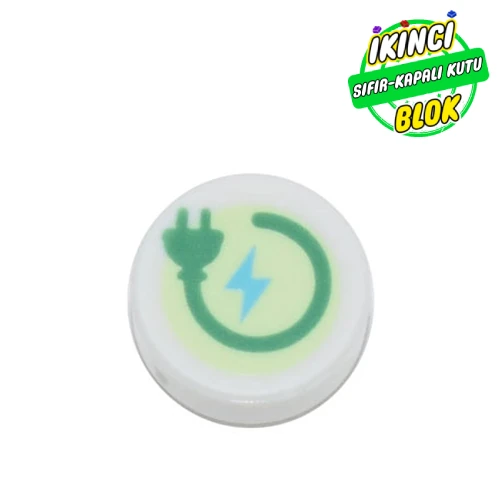 LEGO® Tile Round 1 x 1 with Green Plug on Bright Green Background print Beyaz Sıfır